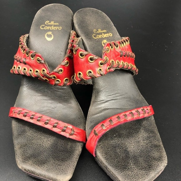 Calleen Cordero rare wooden heel red sandal 9 - Picture 1 of 7